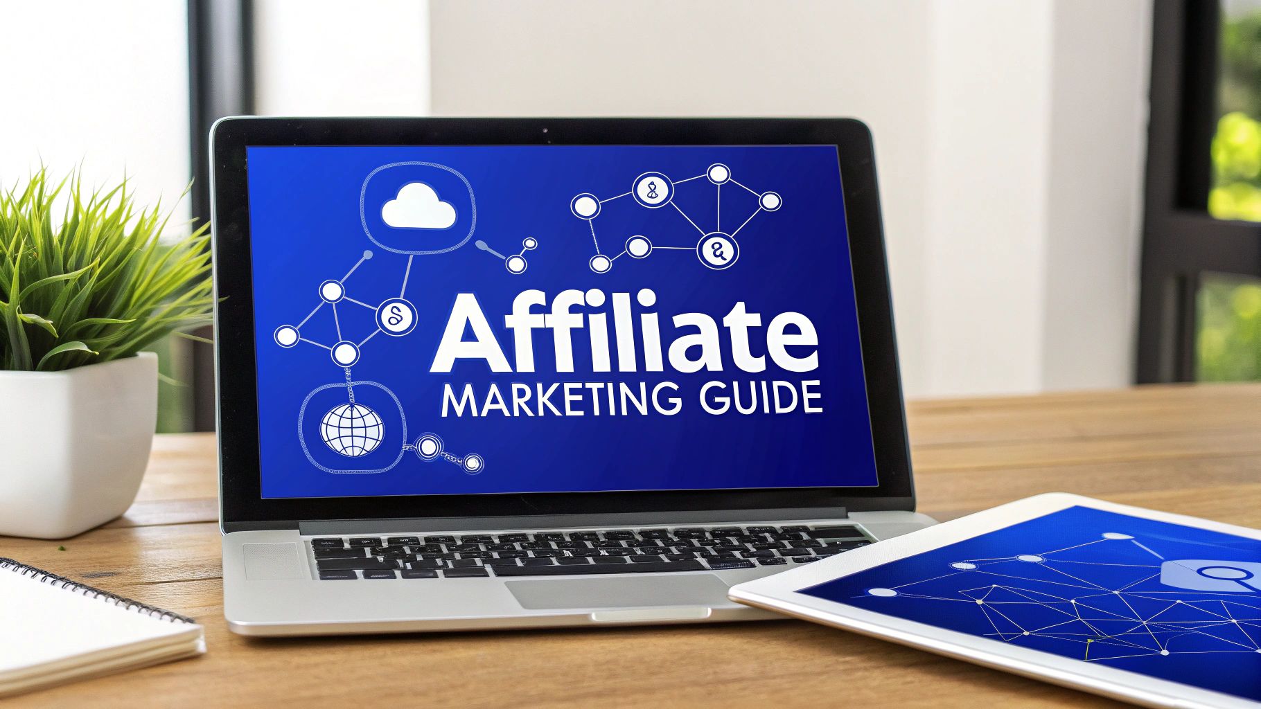 Affiliate Marketing Guide 2025 on laptop screen – Australian entrepreneur resources