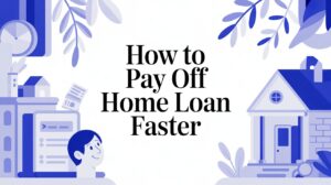 Illustration showing a house and financial icons with the text “How to Pay Off Home Loan Faster”.