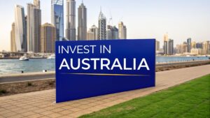 Investing in Australia while living in Dubai property investment concept with Dubai skyline