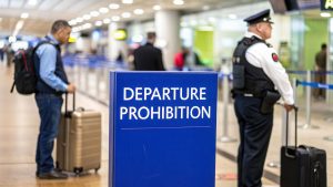 Airport security stopping traveller due to departure prohibition order for unpaid tax debt