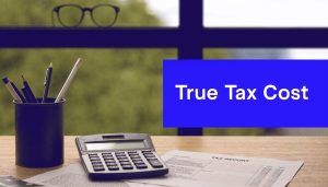 ATO tax debt interest concept showing calculator, tax report and “true tax cost” message
