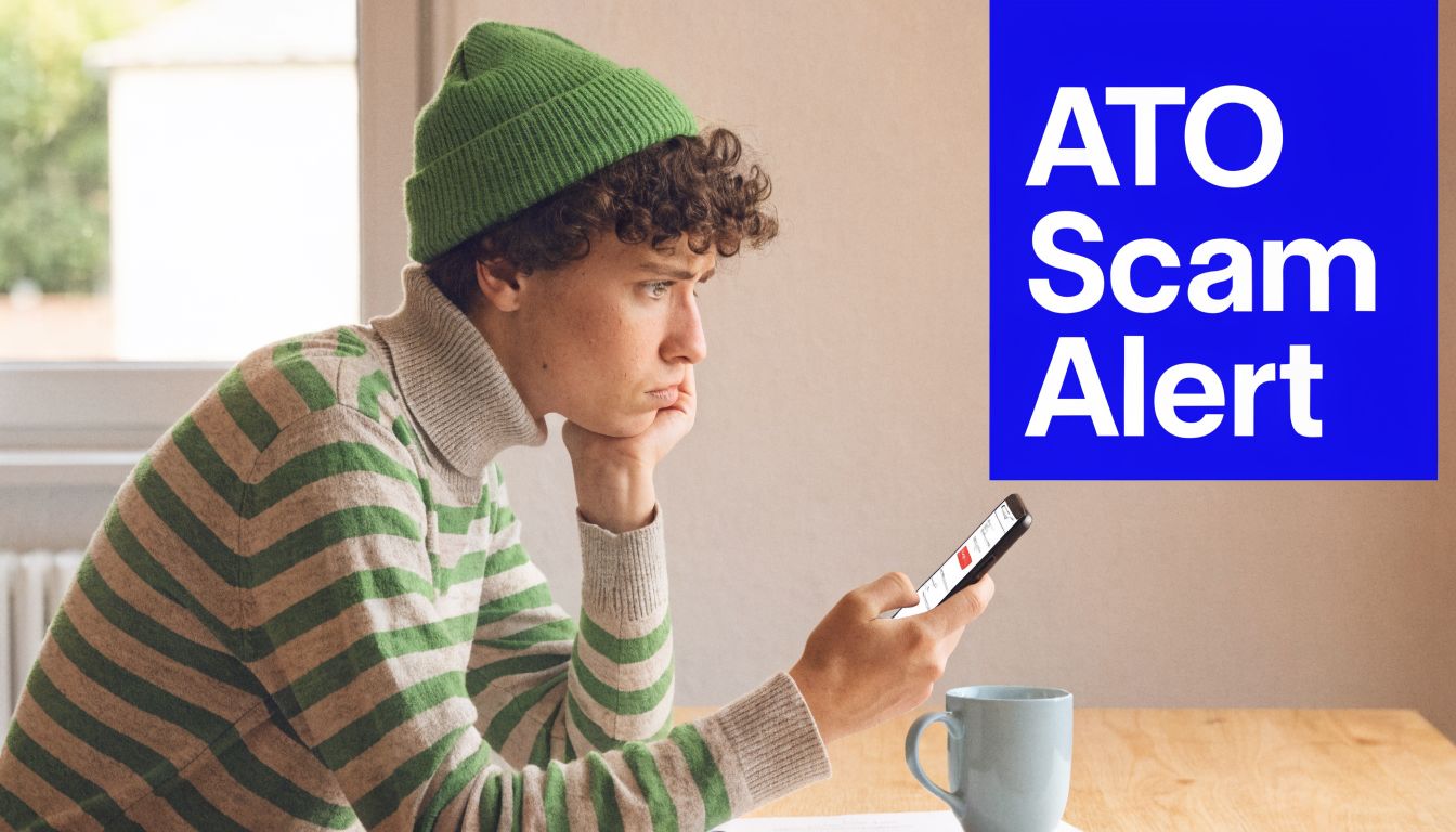 Person looking concerned at their phone after receiving a suspicious ATO call, highlighting scam alert awareness