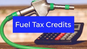Fuel tax credits concept showing a fuel pump nozzle and calculator representing business fuel tax credit claims in Australia.