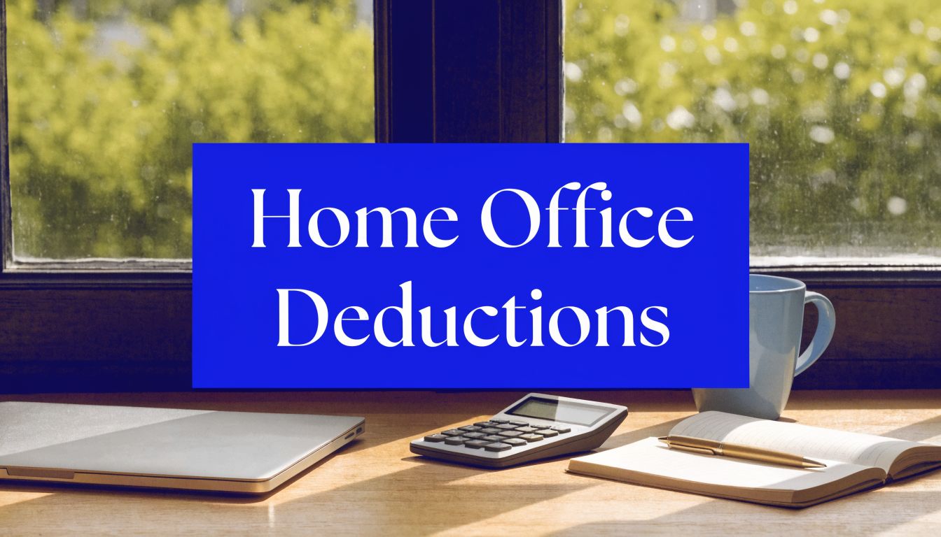Home office setup with calculator, laptop and notebook representing Australian home office tax deductions