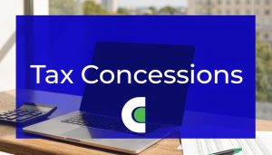 Laptop on a desk with “Tax Concessions” text overlay representing small business tax planning and deductions in Australia.