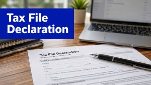 Tax file declaration form on a desk with a laptop and pen