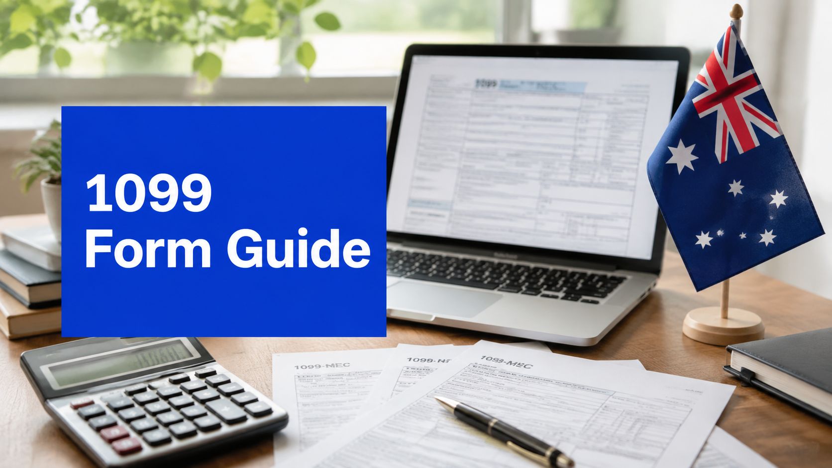 1099 Form guide for Australians with US tax forms, calculator and Australian flag