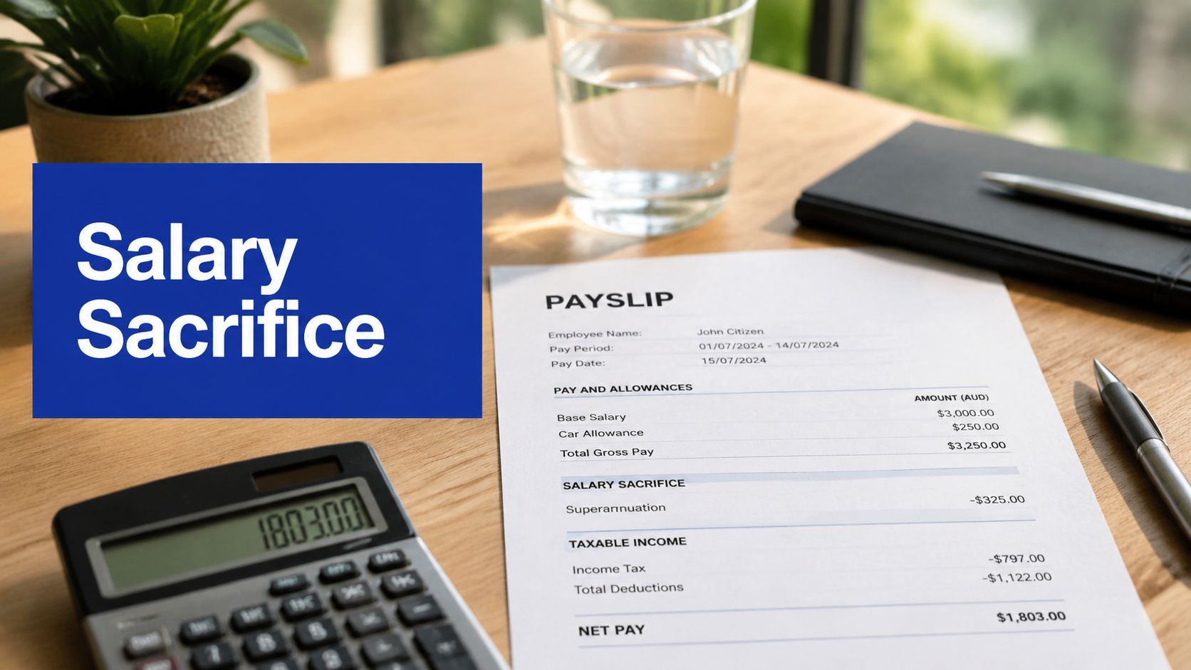 Salary sacrifice payslip showing reduced taxable income and super contribution