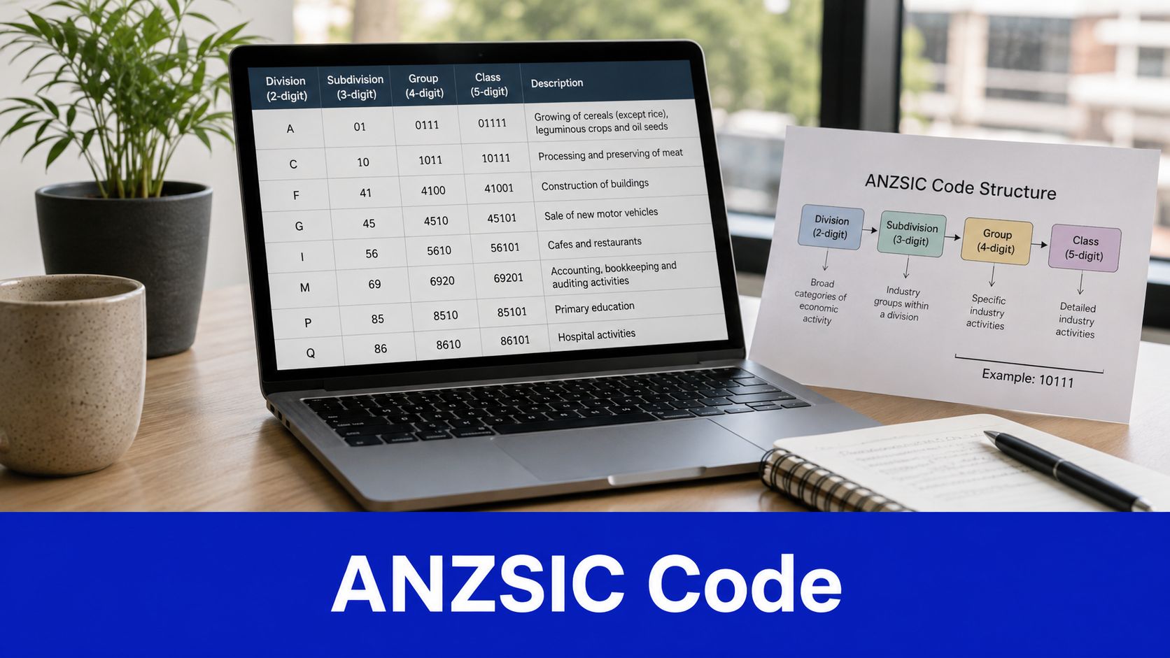 ANZSIC code structure showing division, subdivision, group and class for Australian businesses