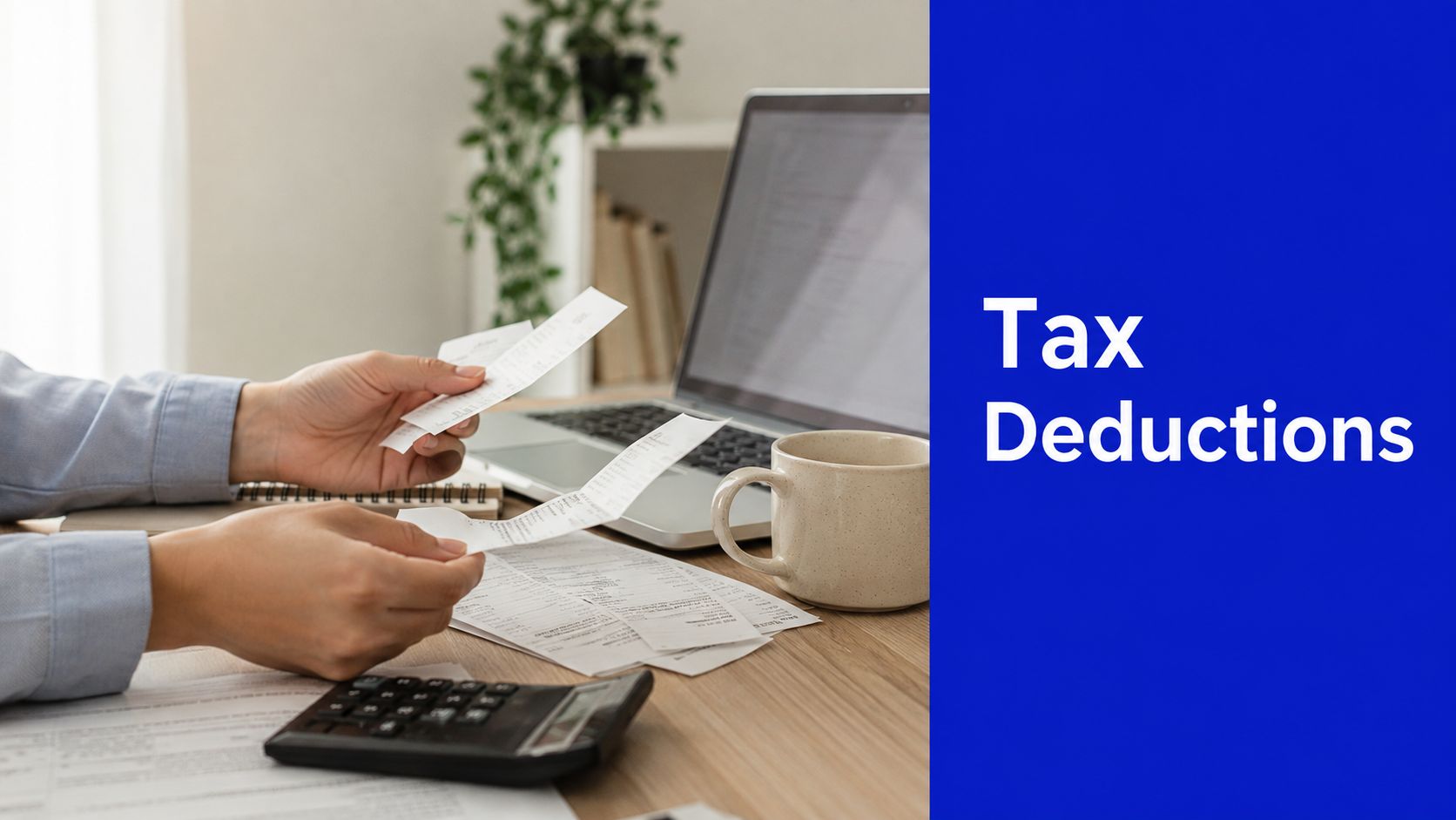 Australian tax deductions with receipts, calculator and laptop
