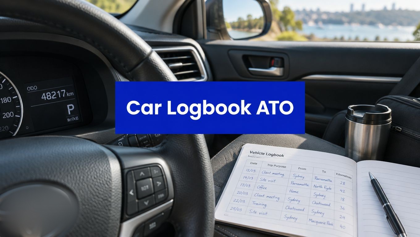 Car logbook ATO guide - vehicle logbook on the passenger seat with odometer reading