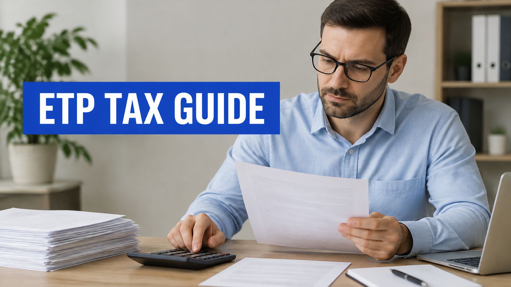 Employee termination payment tax guide - man reviewing redundancy paperwork with a calculator