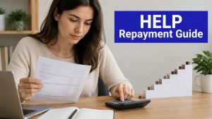 HELP repayment thresholds guide - person checking a tax notice with a calculator