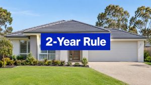 Single-storey Australian family home with a 2-Year Rule banner, illustrating inherited property capital gains tax