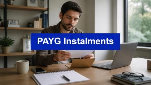 Man reading an ATO letter at his desk, illustrating PAYG instalments