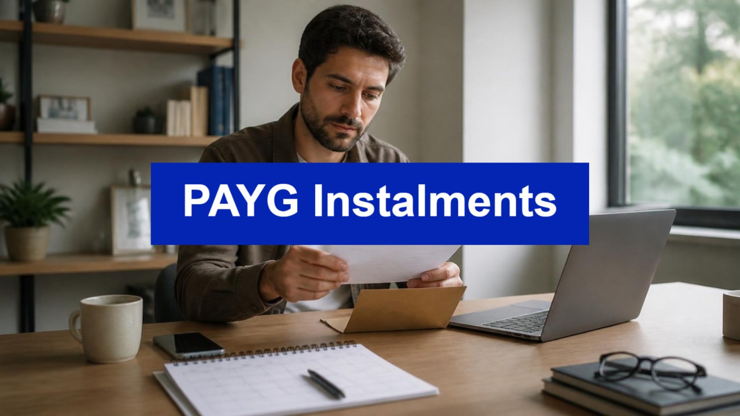 Man reading an ATO letter at his desk, illustrating PAYG instalments