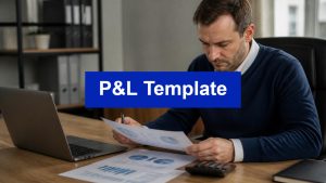 Business owner reviewing financial reports, illustrating a profit and loss template