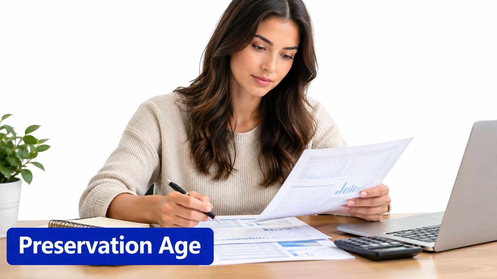 Woman reviewing her super statement to check her preservation age