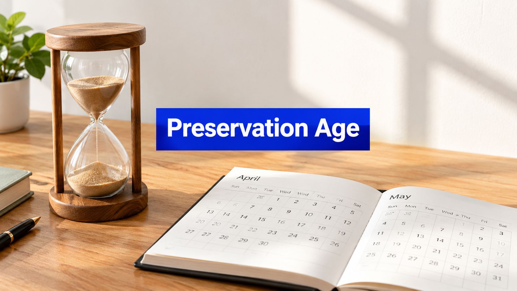 Hourglass and calendar illustrating preservation age for super